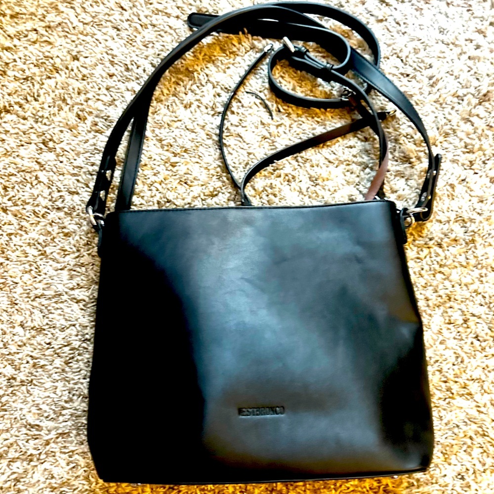 Westbronco Unisex Black Vegan Leather Medium Messenger Bag Style Crossbody Purse